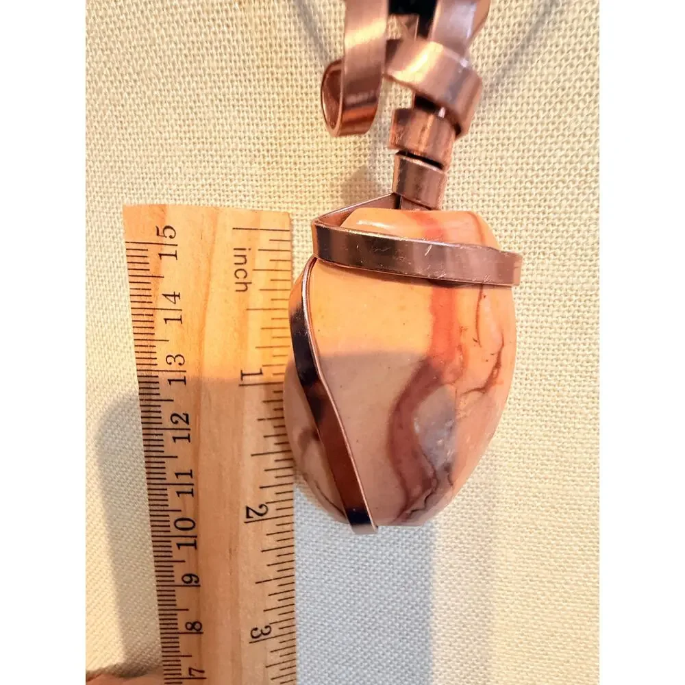 Vintage Genuine Stone Wire Wrapped Pendant Necklace 18”